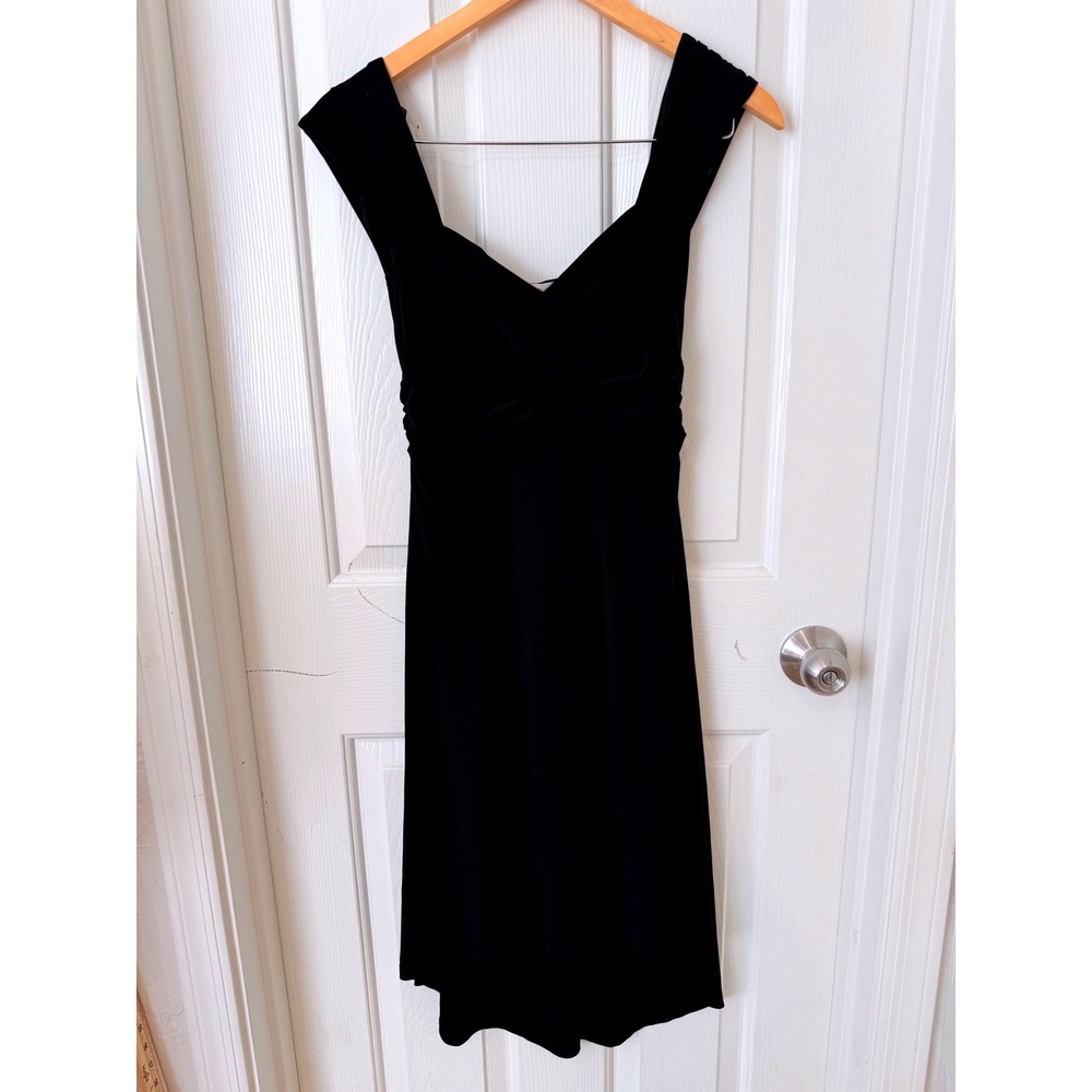White House Black Market Black High Low Ruched Cocktail Dress XS Made in USA